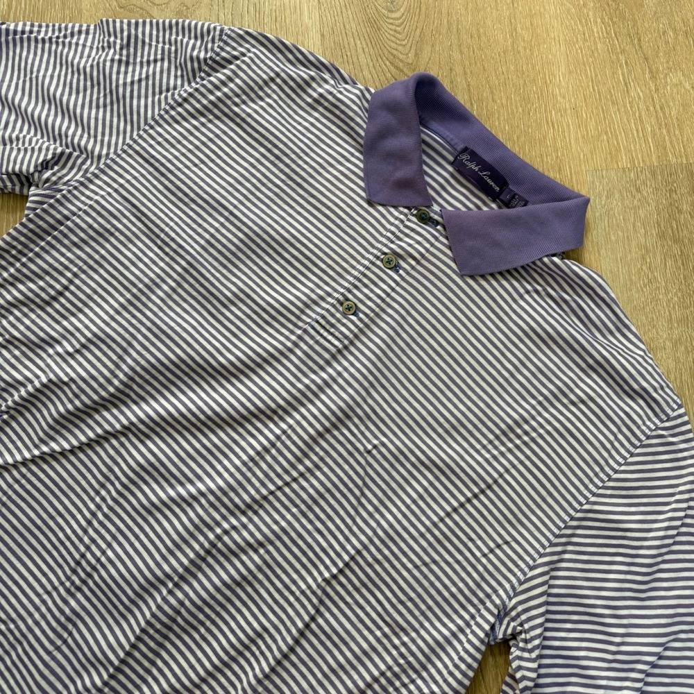 Ralph Lauren Purple Label Polo Shirt Mens Large Purple Striped Made in Italy